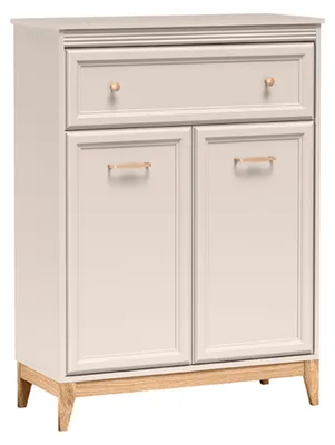 Obrázek produktu pro Komoda LUNENBURG – Materiál: kašmír – Kovové úchytky – Dřevěné nožky – S zásuvkou – Rozměry: 92 x 126 x 41 cm