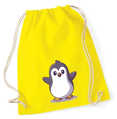 Produktbild von Huuraa Turnbeutel Pinguin Comic 12 Liter Yellow Baumwolle Rucksack Geschenkidee