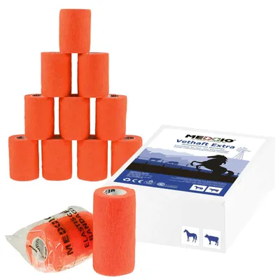 12 x Vethaft Extra selbsthaftende Bandage für Huf- und Klauenpfleger neonorange