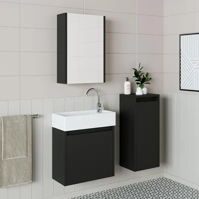 Produktbild von Roomart MINI-50 Badmöbel-Set 4-teilig 49 cm breit, Schwarz-Eiche