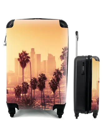 Produktbild von MuchoWow® Koffer Handgepäck Trolley Rollkoffer Kleine Reisekoffer mit 4 Rollen - Palme - Skyline - Sonnenuntergang - Architektur - Cabin Size < 55x40x23 cm & 55x40x20 cm - Fotokoffer - Kabinenkoffer - Boardgepäck - Reise-Box - Reisekoffer - Reisegepäck - Koffer mit Bild - Trolley für Kinder