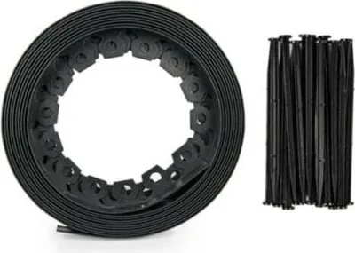 Produktbild von Schwarze, flexible Rasenkante – 3,8 cm x 10 Meter mit 20 Verankerungspfählen