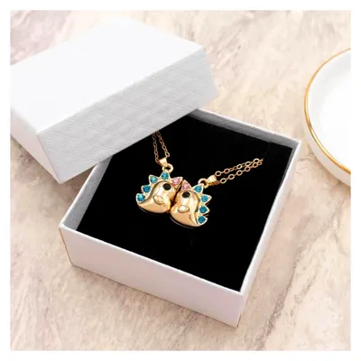 Produktbild von Partnerkette mit Dinos und Zirkonia in Goldfarben zum Schmuck selber basteln
