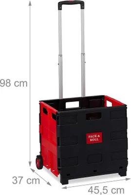 Produktbild von Famanu Einkaufstrolley faltbar, teleskopischer Griff, 2 Gummiräder, bis 35 kg, rot