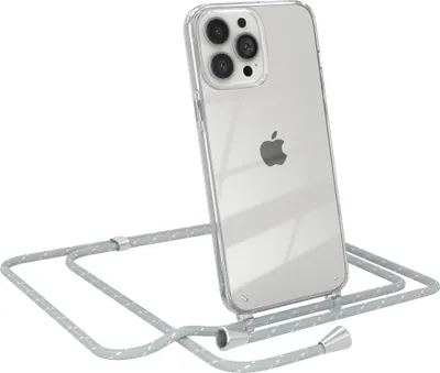 Produktbild von EAZY CASE Handykette kompatibel mit Apple iPhone 13 Pro Max, Handyhülle mit Umhängeband, Handykordel, Schutzhülle Clear, Band in Grau