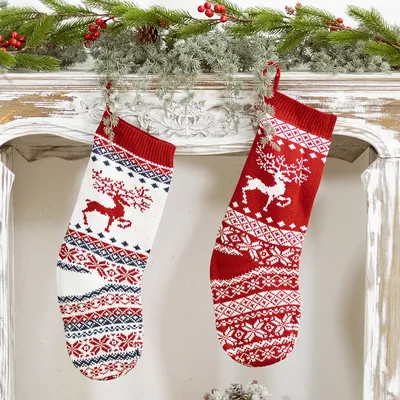 Produktbild von Weihnachtsstrümpfe 2er Set – Groß Gestrickte Nikolausstrümpfe, Hängende Strümpfe für Kamin, Weihnachtsbaum, Befüllbar