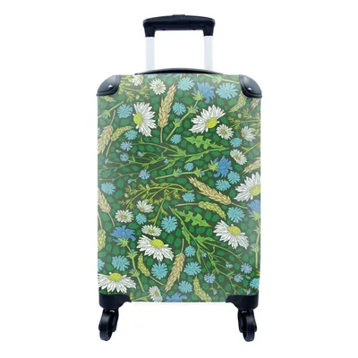 Produktbild von MuchoWow® Koffer Handgepäck Trolley Rollkoffer Kleine Reisekoffer mit 4 Rollen - Karte - Blume - Grün - Cabin Size < 55x40x23 cm & 55x40x20 cm - Fotokoffer - Kabinenkoffer - Boardgepäck - Reise-Box - Reisekoffer - Reisegepäck - Koffer mit Bild - Trolley für Kinder