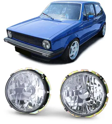 Zdjęcie produktu dla Reflektory przednie, chromowane, lewe/prawe, do VW Golf I oraz Cabrio, lata produkcji 1974-1993, szyba przezroczysta