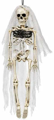 Imagen del producto de Decoración de Halloween: Esqueleto de novia, figura espeluznante para colgar, con velo, color blanco