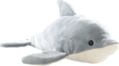 A plush toy dolphin on a white background.