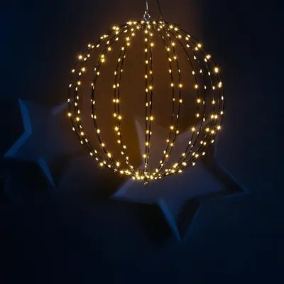 Produktbild von LED Drahtkugel - 3D Leuchtkugel - D: 38cm - 240 bernstein LED - faltbar - 8 Modi/Timer - Innen/Außen