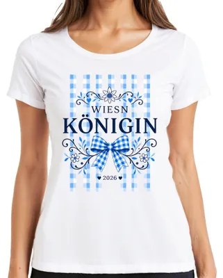 Produktbild von Wiesn Königin 2026 Bayern Damen Tracht Lederhose Karo Damen T-Shirt, Weiß, XL