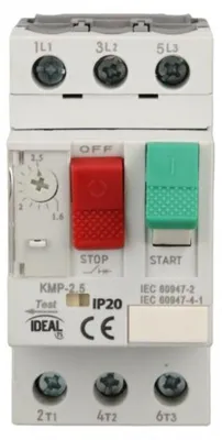 Imagen del producto de Interruptor de protección de motor, 3 polos, 1,6-2,5A, 33,5A, modelo KMP-2,5, referencia 24066