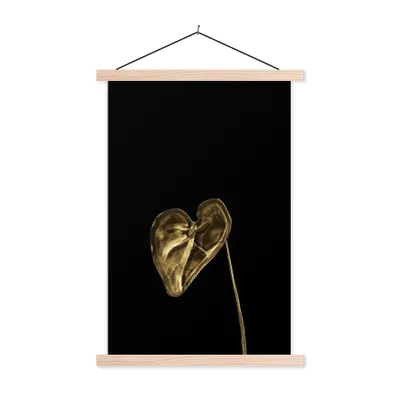 Produktbild von MuchoWow® Textilposter Blatt - Herz - Gold 40x60 cm mit holzfarbenen Rahmen - Poster