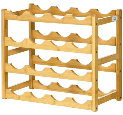 Produktbild von Flaschenregal aus Bambusholz, 4 Etagen, 16 Flaschen, 43 x 23,5 x 38 cm, Naturholz