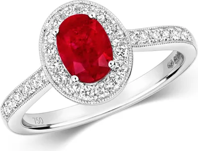 Produktbild von Klassischer 18 Karat (750) Weißgold Cluster Damen - Diamant Ring Brillant-Schliff 0.33 Karat HI - SI mit Rubin, 54 (17.2); TRS2370RSN