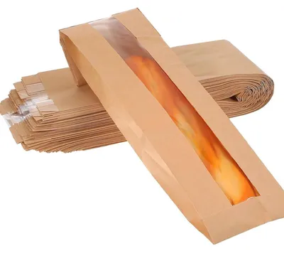 Produktbild von rottüten mit Sichtfenster - Kraftpapiertüten - Papiertüten für Brot und Gebäck - Bäckertüten - 25 Stück - 64 x 9 x 6,5 cm - für Brot, Kuchen und Kekse