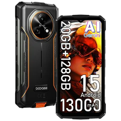 A rugged smartphone with prominent text overlays highlighting its features.