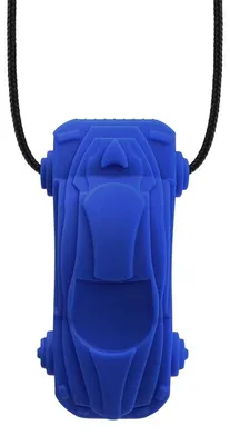 Productafbeelding van Ark Therapeutics Kaukette: Racetauto-sensory speelgoed, donkerblauw. Kauwketting in de vorm van een raceauto met een aerodynamische textuur, geschikt voor stevige kauwers.