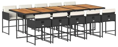 Produktbild von vidaXL 11-tlg. Garten-Essgruppe mit Kissen Schwarz Poly Rattan