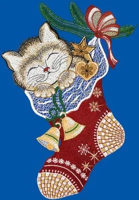 Produktbild von Fensterbild "Katze im Strumpf" farbig, 21 x 31 cm, Original Plauener Spitze