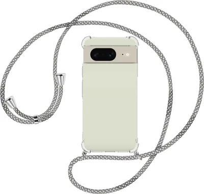 Produktbild von Handykette Backcover-Schutzhülle mit Band (Metall silberfarben) für Google Pixel 8 (6.2'') - weiß/grau kariert