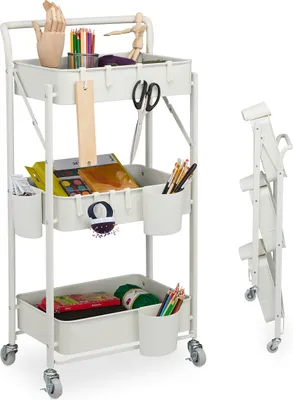 Immagine prodotto di Relaxdays, carrello con 3 ripiani, carrello di servizio, carrello da cucina per bagno e ufficio, scaffale mobile, dimensioni 89x44,5x29 cm, carrello per hobby, bianco