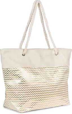 Produktbild von styleBREAKER XXL Strandtasche mit metallic Zick-Zack Muster | große Damen Schultertasche mit Kordelgriffen & Reißverschluss | Shopper 58,5 x 36,5 x 16 cm