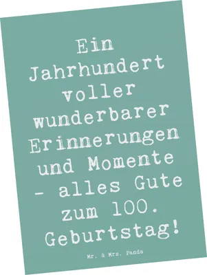 Produktbild von Mr. & Mrs. Panda Postkarte Spruch 100. Geburtstag Erinnerungen - Meeresbrise - Geschenk, Alter, bildkarte, Postkarten, Ansichtskarten, wunderbare, Happy Birthday