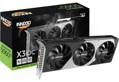 Zdjęcie produktu dla INNO3D GeForce RTX 5060 Ti X3 OC, GeForce RTX 5060 Ti, 16 GB, GDDR7, 128 bit, 7680 x 4320 px, PCI Express 5.0