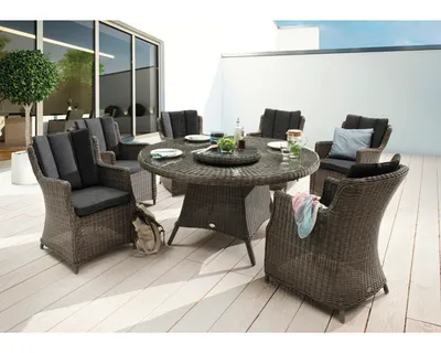 Immagine prodotto di Gruppo di sedute Destiny LUNA 6 poltrone + tavolo Ø150x75cm + giradischi, grigio vintage