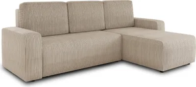 Produktbild von Ecksofa Roma L mit Schlaffunktion und Bettkasten - Cord Stoff - L-Form Couch, Polstersofa, Schlafsofa, Sofagarnitur (Beige (Poso 100))