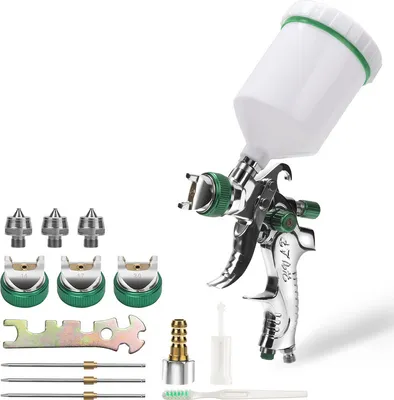 Produktbild von TolleTour HVLP Lackierpistole Set 3 Düsen 1,4mm 1,7mm,2mm Sprühflasche 600ml Spotrepair Druckluft