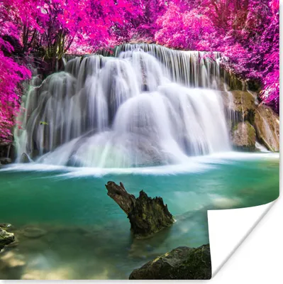 Produktbild von MuchoWow® Poster Wasserfall - Rosa - Bäume 50x50 cm - Wohnzimmerdekoration