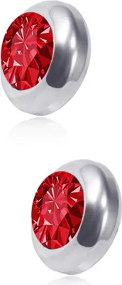 Produktbild von 1 Paar Ohrstecker, nicht durchdringend, magnetisch, Edelstahl, rund, mit farbigem Strassstein, eingebettet, für Herren und Damen, Ohrringe, Modeschmuck-Rot