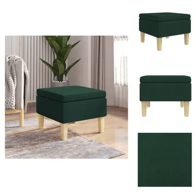 Immagine prodotto di vidaXL Sgabello con gambe in legno in tessuto verde scuro - Sedie e sgabelli pieghevoli