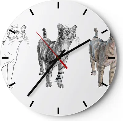 Produktbild von Wanduhr - Rund - Glasuhr - Katzen Tiere Kinder Illustration - 40x40cm - Schleichendes Uhrwerk - Lautlos - zum Aufhängen bereit - Dekoration Modern - Wanddekoration aus Glas - C3AR40x40-3211
