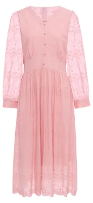 Produktbild von Rosa Damen Kleid Größe S mit gesticktem Blumenmuster und dekorativen Knöpfen
