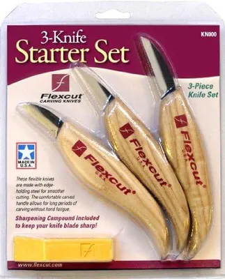 Imagen del producto de Juego de cuchillos para tallar/escultura: KN12, KN13, KN14 - Amarillo, acero aleado, mango de madera