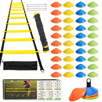 Produktbild von Fußballtraining Set 6 m, Koordinationsleiter, 4 Heringe, 40 Hütchen, Fußball, Aufbewahrungstasche, für Fußball