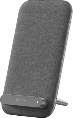 A dark grey wireless charging stand.