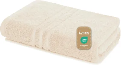 Produktbild von Lavea® Badetuch 100 x 150 cm Baumwolle, saugstarkes Duschtuch groß, Frottier Elena, Duschhandtuch, weich, waschbar 60 °C, trocknergeeignet, Creme