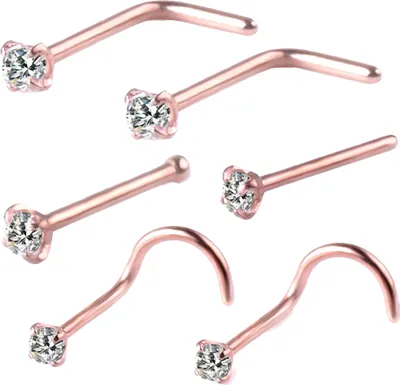 Produktbild von 6 Teile/satz Zirkonia L-Bar Gebogene Stange Nase Stud Körper Piercing Schmuck Dekor-Roségold