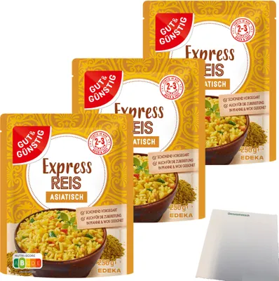 Produktbild von Gut & Günstig Express Reis Asiatisch 3er Pack (3x250g Packung) + usy Block