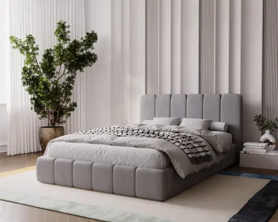Zdjęcie produktu dla ADIDAR Wysokiej jakości łóżko tapicerowane Leonard 140x200 cm - z metalową ramą, podstawą łóżka, stelażem listwowym i aksamitnym pokryciem - jasnoszary (Amor Velvet 4319)