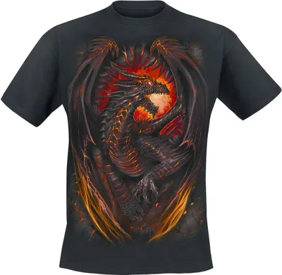 Produktbild von Spiral T-Shirt Herren Dragon Furnace schwarz Drachen, Gothic 100% Baumwolle XXL