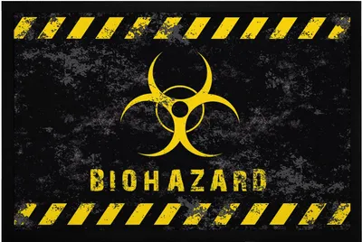 Produktbild von Fußmatte mit Spruch Biohazard Biogefährdung Warnung Warnsymbol rutschfest & waschbar Moonworks® schwarz 60x40cm