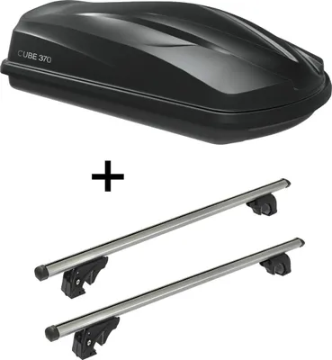 Produktbild von Dachbox/Gepäckbox CUBE370 + Dachträger/Relingträger VDPLION1 kompatibel mit für VW Golf VII (5G) Plus (5 Türer) ab 12
