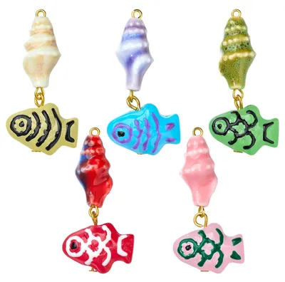 Productafbeelding van Schelpdier keramische hangers - 3D oceaanontwerp voor het zelf maken van sieraden - 5 stuks, kleurrijk