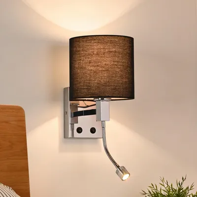 Produktbild von ZMH Wandleuchte Innen Wandlampe Schlafzimmer Wandstrahler LED 360°Schwenkbar Leselampe Quadratisches Stoffschirm E27 Beleuchtung für Flur Bett